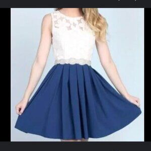 Altar'd State Vintage Inspired lace white and blue pleated mini dress size S